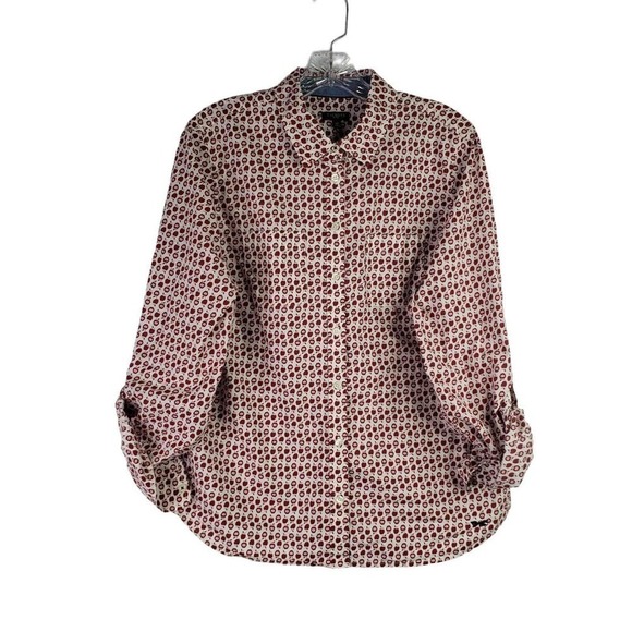 Talbots Button Down Shirt Novelty Print Apple Size 14 P Teacher Cotton LS - Picture 2 of 11